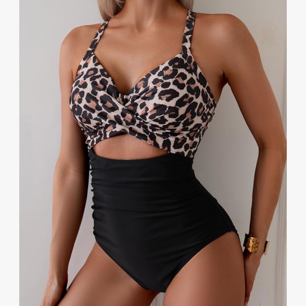 Leopard Print Cutout Swimsuit